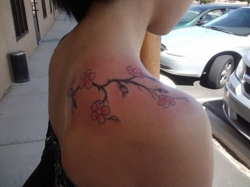 Unique Upperback Cherry Blosoom Tattoos For Girls